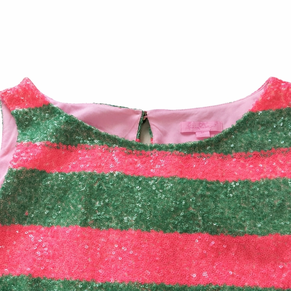Lilly Pulitzer Pink Green Sequin Striped Tank Top Size M - Picture 4 of 9